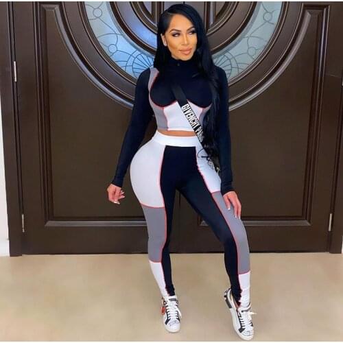 Yoga Clothing Set Women Fitness 2Pcs Sport Suit Gym Workout Athletic Long Sleeve Crop Top High Waist Leggings Running Sportswear