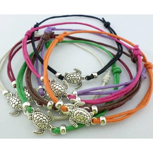 2pcs Sea Turtles Tortoise Charm Bracelets Adjustable Antique Silver Animal Women Men Lucky Jewelry Multi-Colors