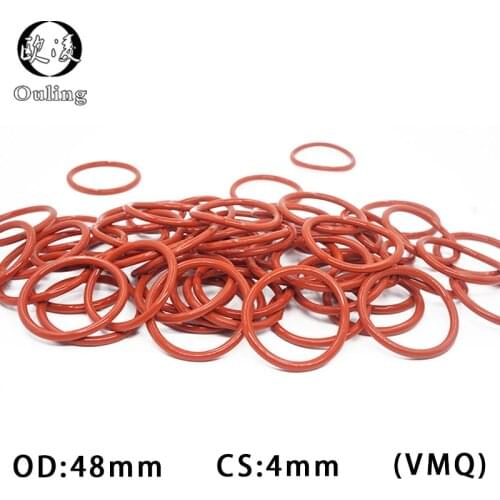5PC/lot Red Silicon Rings Silicone/Viton O ring Sealing 4mm Thickness OD48/50mm Rubber O-ring Seal Gaskets Strip Sanitary Washer