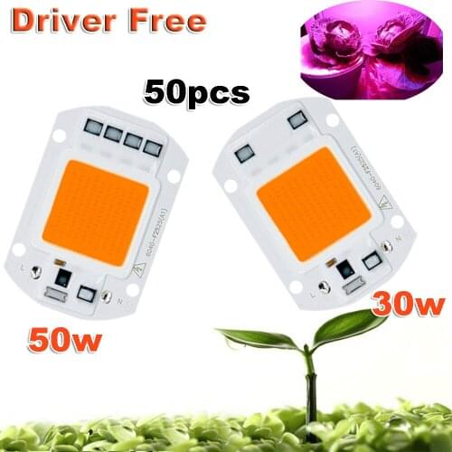 50pcs/ lot 2017 Input AC 110V Or 220V Driverless 20w 30w 50w Full Spectrum 400nm~840nm Grow LED Light Lamps For Greenhouse