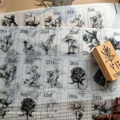 62 Sheets Vintage Flower Plant Calendar Decorative Stickers DIY Diary Plan Scrapbooking Stationery Sticker Label Junk Journal