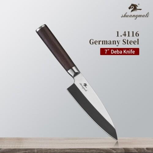 7 Inch Salmon Fish Head Deba Knife 1.4116 Stainless Steel Japanese Cooking Deba Knives Utility Cleaver Fish Filleting Knife
