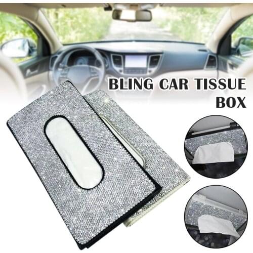 Bling Car Tissue Box Holder Sparkly Visor Tissue Storage Hanging Car Napkin Holder with Crystal Diamond NJ88