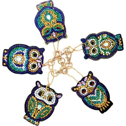 4/5pcs New DIY Key Full Drill Diamond Painting Smiles Unicorn Owl Animal Cartoon Keychain Key Double Sided Ornaments