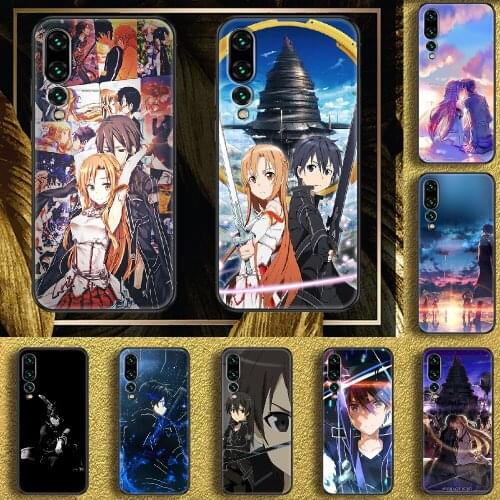 Anime Sword Art Online Phone case For Huawei P Mate P10 P20 P30 P40 10 20 Smart Z Pro Lite 2019 black painting Etui 3D shell art