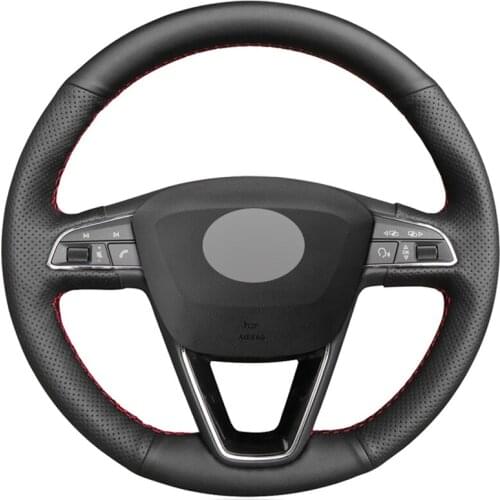 Black Artificial PU Leather DIY Car Steering Wheel Cover for Seat Leon 5F Mk3 2013-2019 Ibiza 6J Tarraco Arona Ateca Alhambra