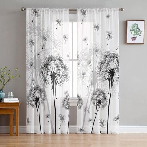 Black And White Dandelion Window Treatment Tulle Modern Sheer Curtains for Kitchen Living Room the Bedroom Curtains Decoration