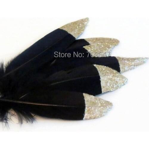 Black Feathers! 100Ppcs/lot!Glitter Dipped Feathers,Black Goose Satinettes Feathers,Christmas Tree Ornaments,Party Supplies