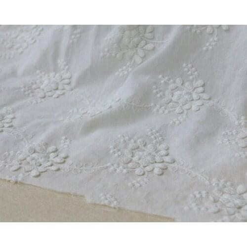 Cotton Fabric Off White 3D Floral Embroidered Wedding Fabric Prom Dress By The Yard
