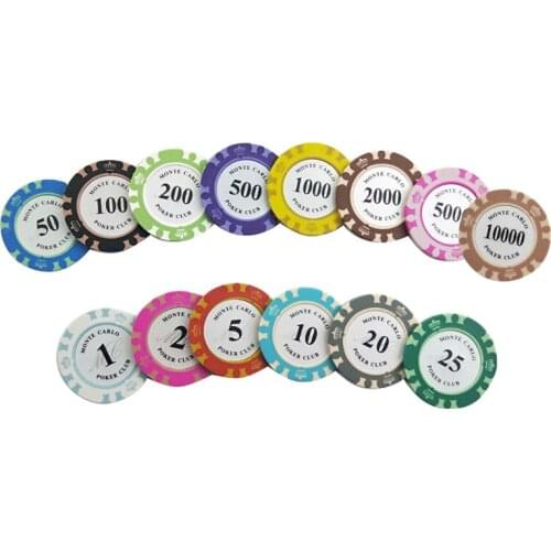 Quality 50 PCS/Set Clay Poker Chips Set 14 Colors Face Value Coins Baccarat Texas Hold'em Poker Entertainment Playing Card Chips