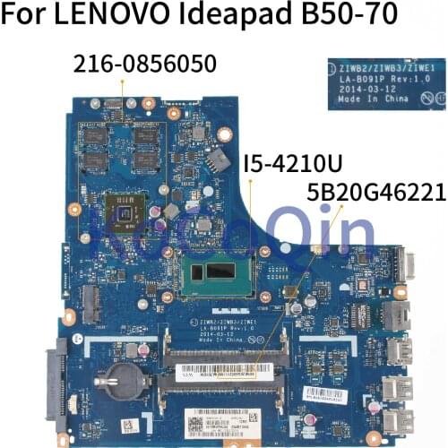 KoCoQin laptop Motherboard For LENOVO Ideapad B50-70 I5-4210U Mainboard ZIWB2/ZIWB3/ZIWE1 LA-B091P 5B20G46221 216-0856050