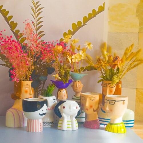 Nordic creative characters ceramic hand-painted crafts vase indoor living room desktop flower arrangement vase home decoration