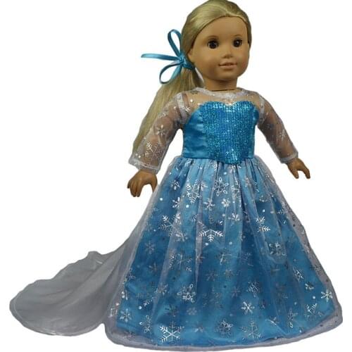 Doll clothes for 18 inch dolls blue american princess dress fit for girl doll clothes and accessories girls gift toys