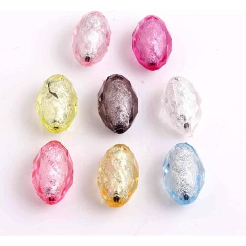 Kwoi Vita Oval Shaped Mix Colorful 22x26MM 100pcs a lot Acrylic Silver Foil Beads for Chunky Beaded Jewelry Necklace