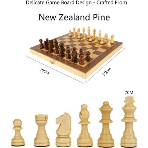 Magnetic Wooden Folding Chess Set with Felted Game Board Interior for Storage Adult Kids Beginner Large Chess Backgammon Board