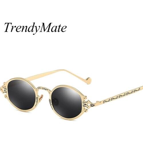Small Oval Metal Steampunk Sunglasses Women Men Fashion Gothic Sun Glasses Luxury Brand Designer High Quality Eyewear UV400 5377