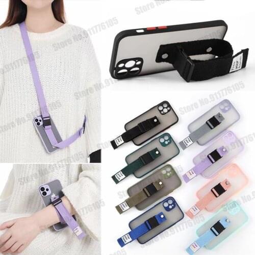 Crossbody Lanyard Matte Case for iPhone 12 Mini 11 Pro Max XR X XS Max 7 8 Plus SE 2020 Candy Color Wrist Strap Protective Cover