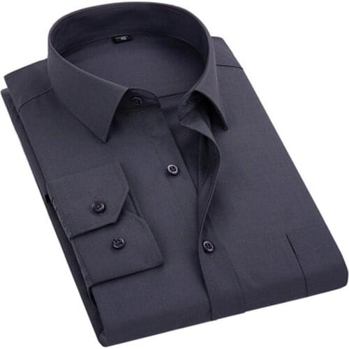 Nice Pop Mens Dress Shirt Solid Color Plus Size 8XL Black White Blue Gray Chemise Homme Male Business Casual Long Sleeved Shirt
