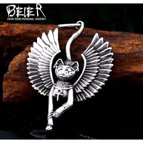 BEIER 316L stainless steel Special design angel cat men and women pendant necklace punk animal high quality jewelry LLBP8-478P