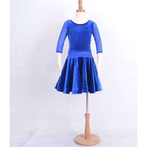 2017 New Child Girl Kids Latin Dance Dress 1Piece velvet&Lace Skirt 3Colors Vestido Baile Latin Girl Dance Dress Costume