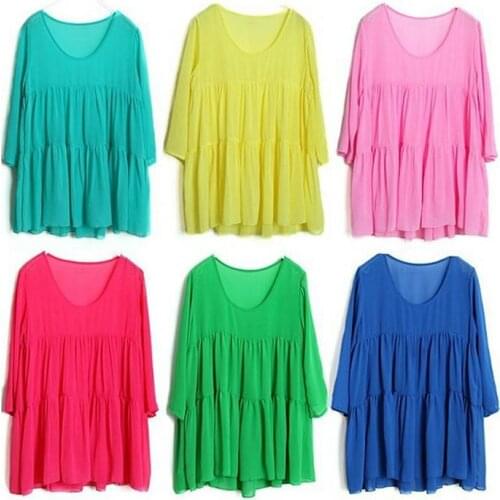 2016 Spring Autumn new Womens Sweet Pearl Chiffon Perspective Flounced Shirts Loose Blouses Women Shirt 801