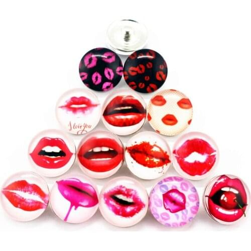 New Arrival 10pcs/lot beautiful lip Snap Buttons Charms 18mm Print Glass Buttons Fit DIY Snap Bracelets&Bangle woman Jewelry