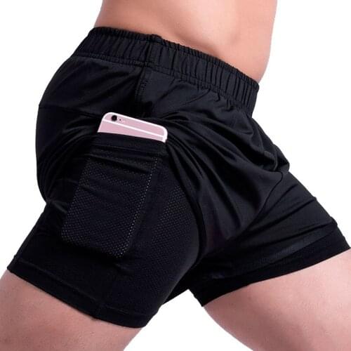 New Sports Pants Mens Stretch Quick-drying Fake Two-piece Fitness Shorts Track and Field Running Training Shorts Men