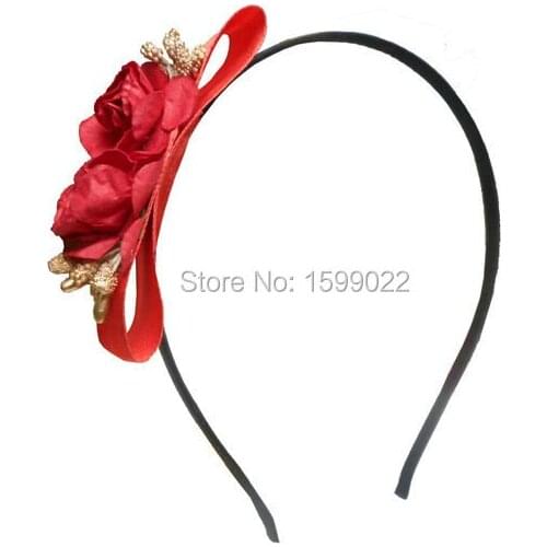 Red simple Gold Berries Paper Rose Flower Hair Band Bowknot Headband Children Women Girls Headwear Daily Wear Head Accessories