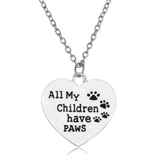 Dog Tag Footprint Necklaces Best Gift for Family All My Children have PAWS Charming Heart Pendant Necklace