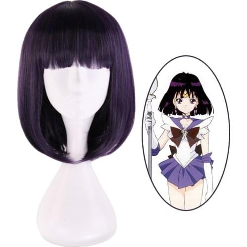 Sailor Saturn Tomoe Hotaru Dark Purple Short Wig Cosplay Costume Heat Resistant Hair Women Carnival Party Wigs
