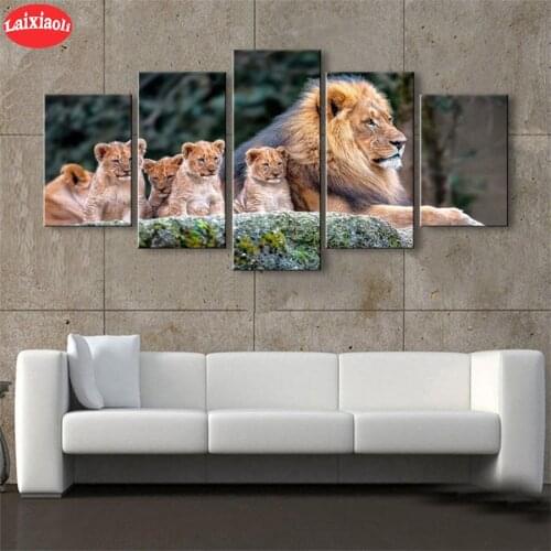 Full square diamond painting Modern animal art, the lion and its babies pictures for embroidery round diamond mosaic paintings