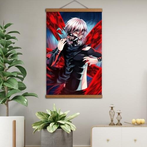 Tokyo Ghoul Anime Poster Wall Art Canvas Cloth Printed Solid Wood Scrolls Painting For Living Room Decor