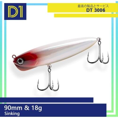 D1 slow sinking pencil fishing lure 90mm 18g S-shaped slalom seabass origin hook japan Stick Saltwater fake bait pesca DT3006