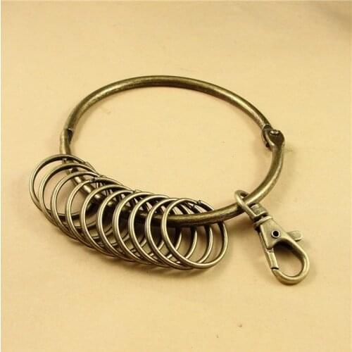 RONGQING 10pcs/lot Diy 85mm Vintage big key ring antique bronze Color with 10 small key rings jewelry keyrings for a woman