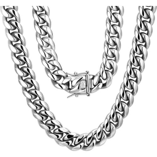 10mm 24inch silver Hip Hop Necklace Cuban Chain Charming Clasp Stainless Steel Jewelry for Mens Gifts Holiday .Father Gifts
