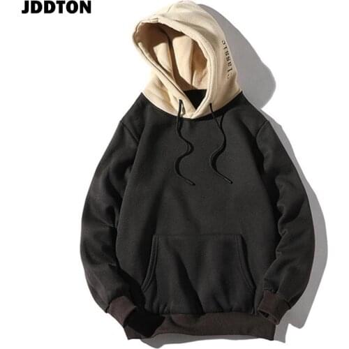 JDDTON Mens Patchwork Sweatshirt Casual Hoodies Hooded Coats Japanese Style Long Sleeve Streetwear Harajuku Male Fashion JE529