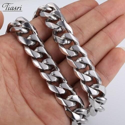 Tiasri 15mm Aesthetic Goth Man Necklace Curb Cuban Link Chain Silver Color Stainless Steel Collar Choker Punk Jewelry Wholesale