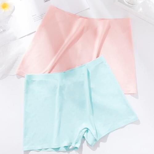 Womens Panties Ice Silk Safety Shorts Invisible Seamless Sexy Boxer Briefs Underwear Female Panties Solid color Mid waist pants