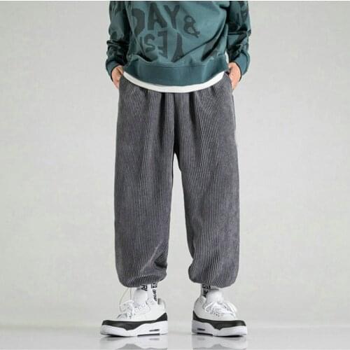 Vintage Men Corduroy Pocket Baggy Cargo Pants 2021 Joggers Mens Korean Style Streetwear Wide Leg Pants Male Trousers