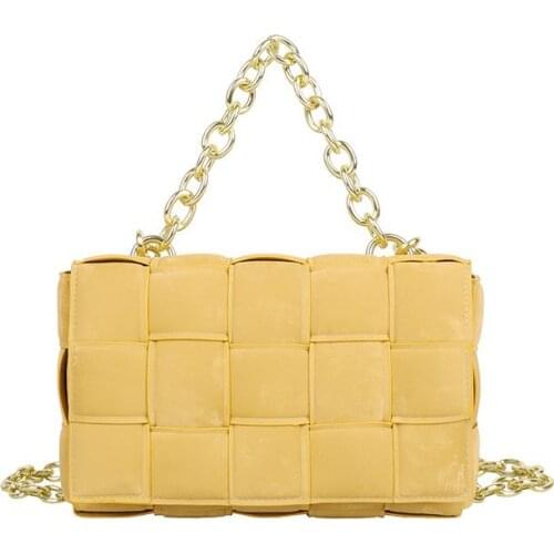 High Quality Female Bag Luxury Thick Metal Chain Frosted Suede Shoulder Bag Women New Designer Woven Soft Square Crossbody Bags