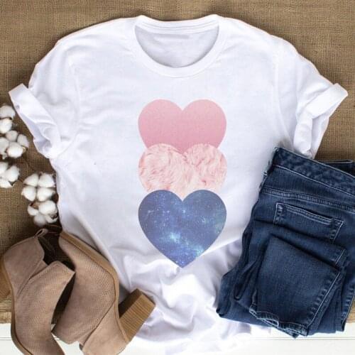 New Women T Shirt Three Heart Love Print T Shirt Female Ladies Causal Tops Tee Cute Woman Graphic Shirts O-neck T-shirts Clothes