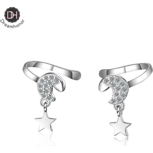 Dreamhonor Women Fashion Elegant Earrings 925 Sterling Silver Zirconia Moon Star Clip Earrings Without Piercing Charm Jewelry
