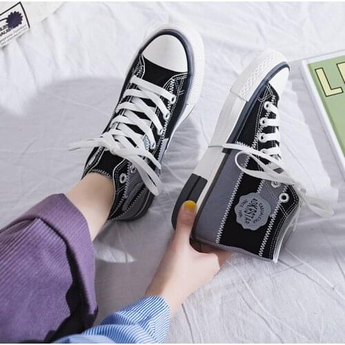 2021 Spring Autumn High-top Thick Bottom Canvas Shoes For Women Multicolor Lattice Stitching Outdoor Breathable Casual Shoes