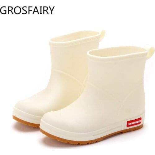 Womens Rubber Rain Boots Waterproof High Heels Fashion Girls Shoes Ladies Short Ankle PVC Rain Boots Non-slip Fur Leather Boots