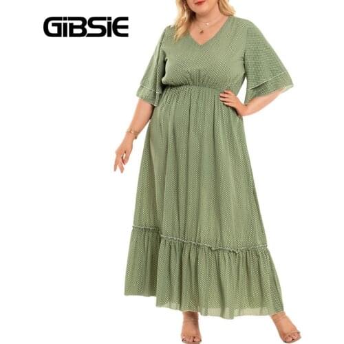 GIBSIE Boho Print Maxi Long Dress Womens Plus Size Dresses Summer V Neck Short Sleeve Elastic Waist Vacation Casual Swing Dress