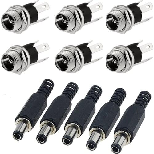 10PCS 5.5mm x 2.1mm DC Power Supply Plug Connector + Female Metal Panel Mount Socket Jack Plug DC Connectors Terminal Adapter