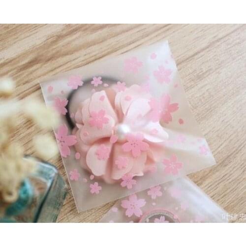 100 pcs/lot Beautiful Flower Plastic Cookie Packaging Bag Mini Wedding Candy Bag Biscuit Packing 7cm*7cm