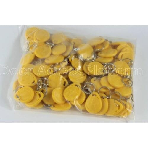 100 pcs/per order Yellow color keychain, keytag, TK4100 ID card keyfobs for time attendance and access control, No copy,No write