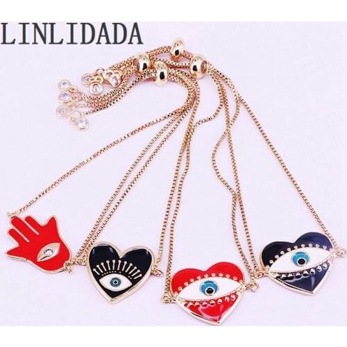 15Pcs New Design Enamel Eye Heart Shape Charm Bracelets Adjustable Chain Bracelet Gold Color For Women Jewelry