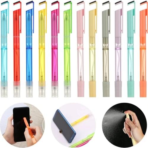 3-in-1 Multifunction Black Ink Spray Gel Pen with Refillable Bottle Phone Holder Stand Pen Wipe Screen Cleaning Pens
